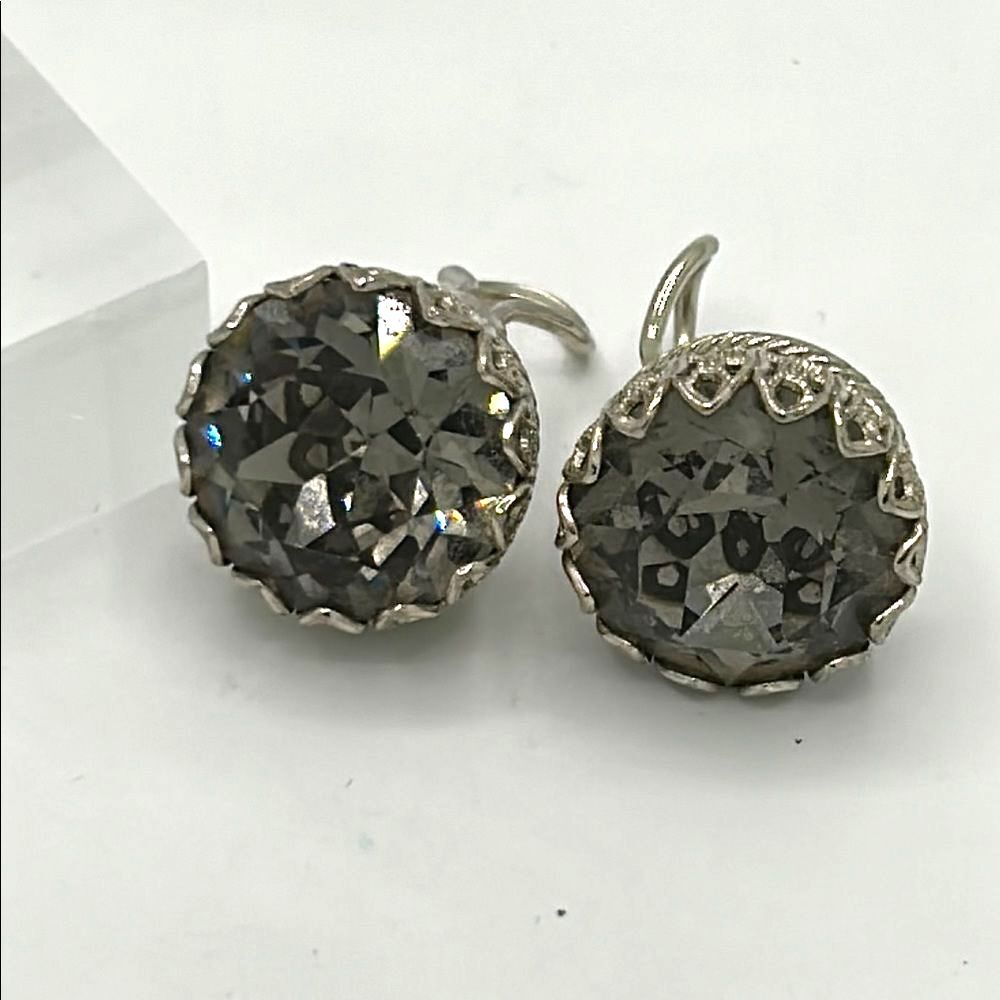 Vintage smokey gray Omega Clip Back earrings
